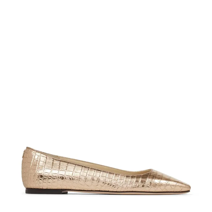Mirele Flat Metallic Light Gold CrocEmbossed Leather Flats With Jc Emblem Light Gold Women JIMMY CHOO Flats Mirele Flat Metallic Light Gold CrocEmbossed Leather Flats With Jc Emblem Light Gold Women JIMMY CHOO Flats