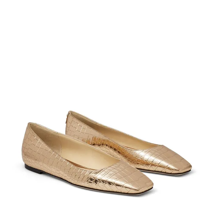 Mirele Flat Metallic Light Gold CrocEmbossed Leather Flats With Jc Emblem Light Gold Women JIMMY CHOO Flats Mirele Flat Metallic Light Gold CrocEmbossed Leather Flats With Jc Emblem Light Gold Women JIMMY CHOO Flats