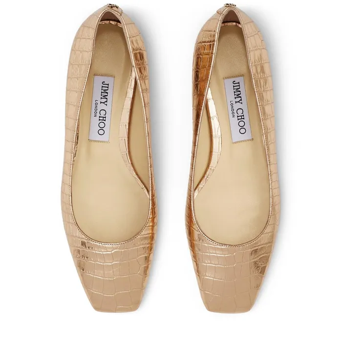 Mirele Flat Metallic Light Gold CrocEmbossed Leather Flats With Jc Emblem Light Gold Women JIMMY CHOO Flats Mirele Flat Metallic Light Gold CrocEmbossed Leather Flats With Jc Emblem Light Gold Women JIMMY CHOO Flats