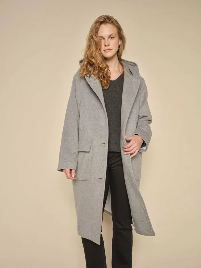 MOS MOSH Jackets and Coats MMKenya Hoodie Wool Coat Grey Melange 8211 Women