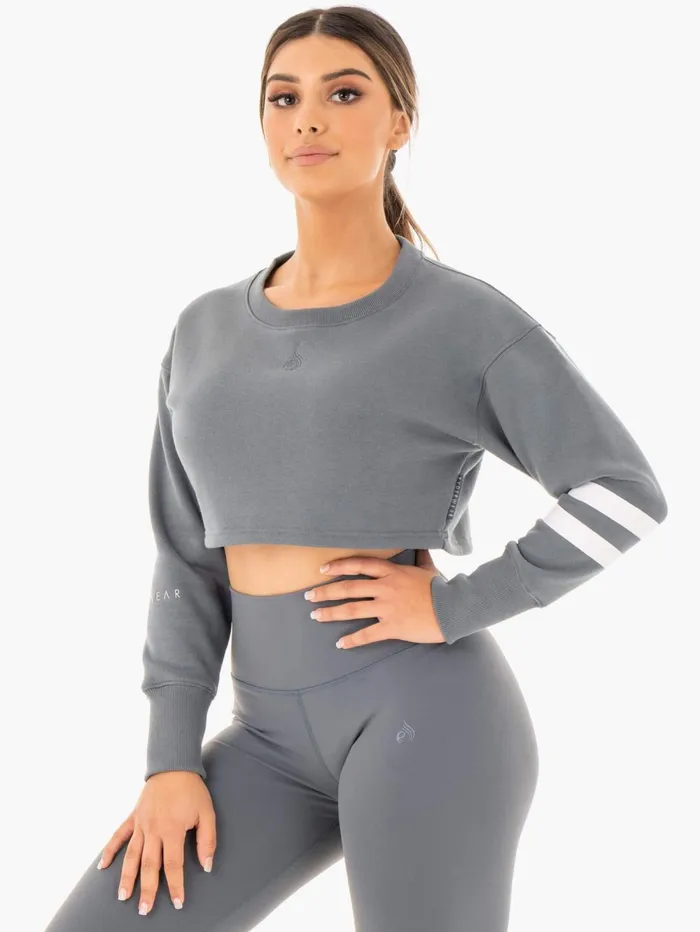 Motion Cropped Sweater 8211 Charcoal Women Ryderwear Jackets and Sweaters
