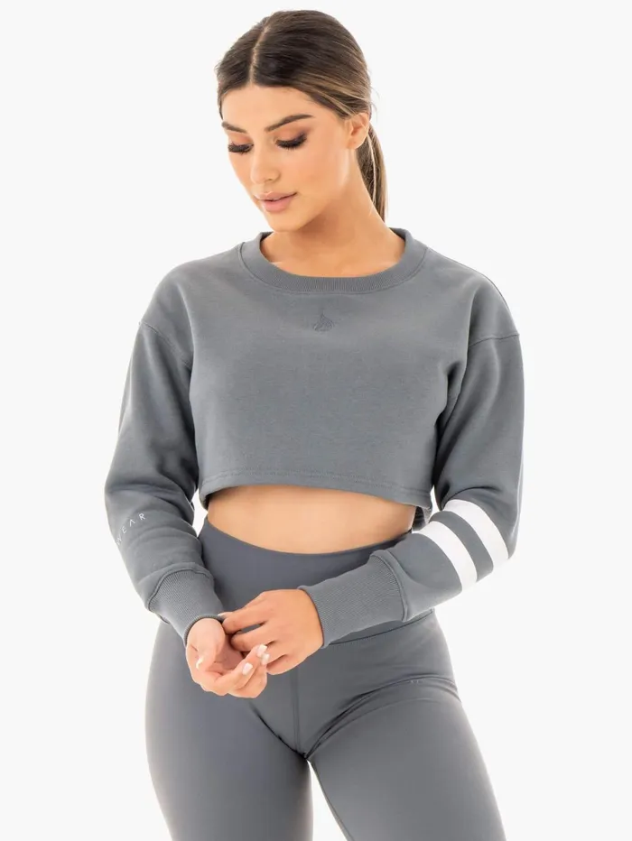 Motion Cropped Sweater 8211 Charcoal Women Ryderwear Jackets and Sweaters