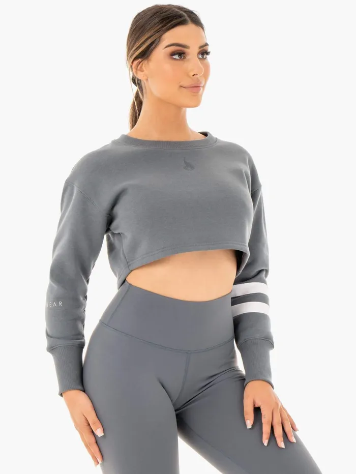 Motion Cropped Sweater 8211 Charcoal Women Ryderwear Jackets and Sweaters