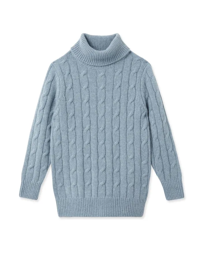 NPeal Boys Children Cable Roll Neck Cashmere Jumper In Heather Blue