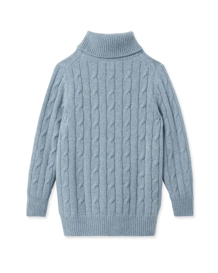 NPeal Boys Children Cable Roll Neck Cashmere Jumper In Heather Blue