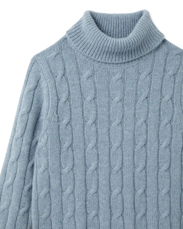 NPeal Boys Children Cable Roll Neck Cashmere Jumper In Heather Blue