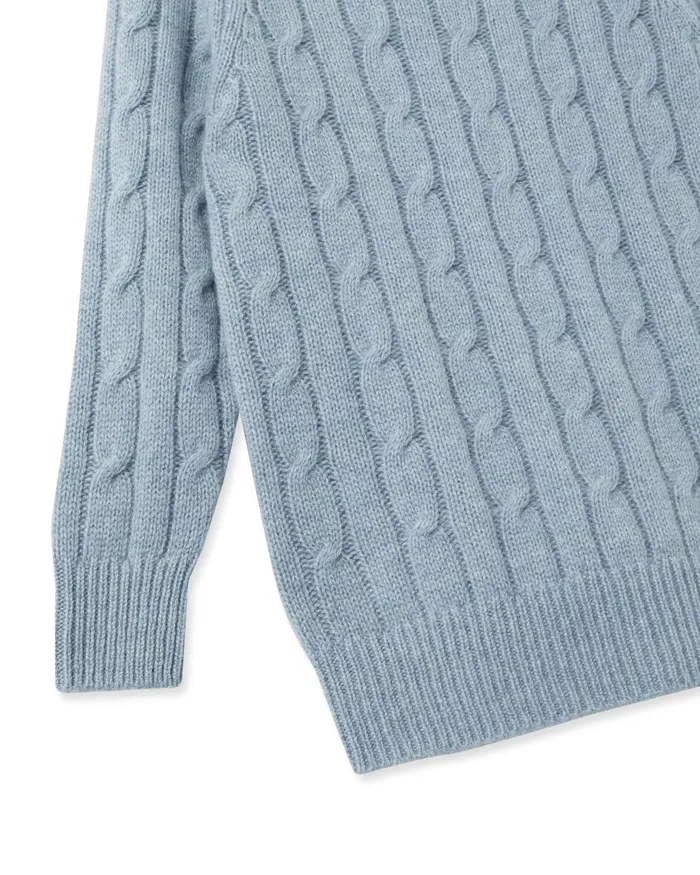 NPeal Boys Children Cable Roll Neck Cashmere Jumper In Heather Blue