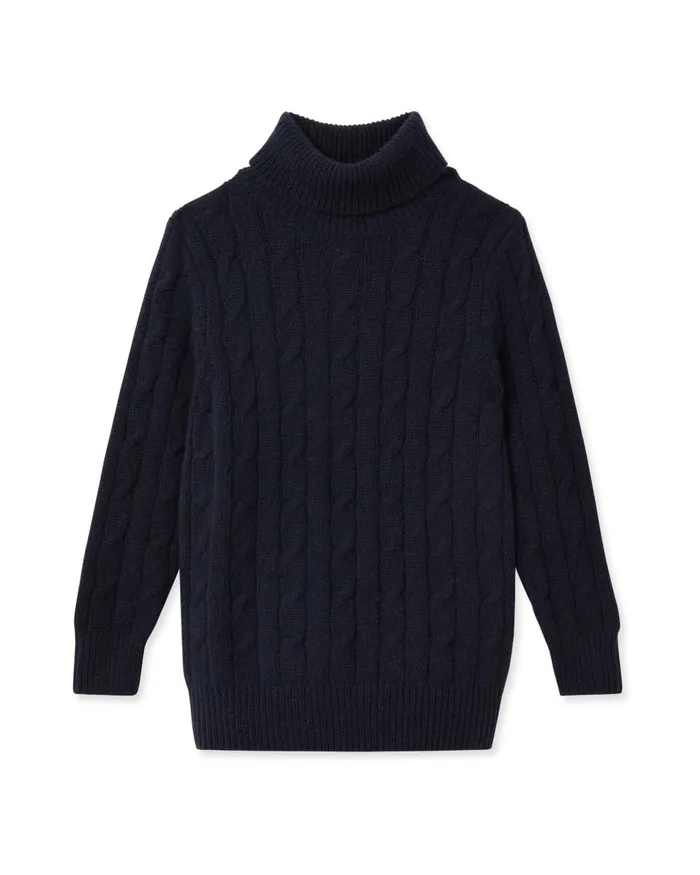 NPeal Boys Children Cable Roll Neck Cashmere Jumper In Navy Blue