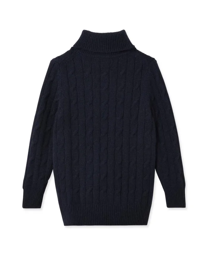 NPeal Boys Children Cable Roll Neck Cashmere Jumper In Navy Blue