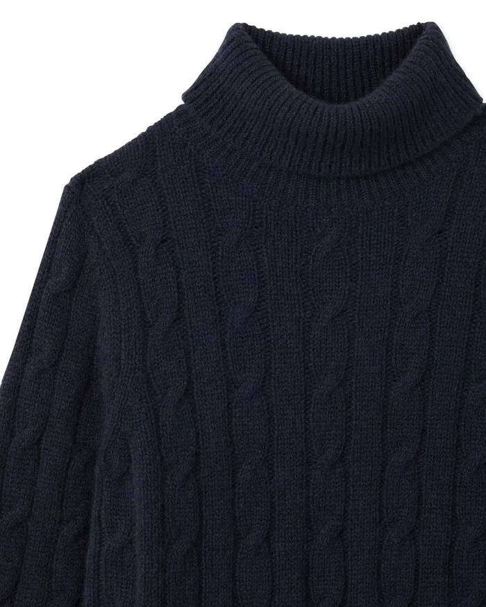 NPeal Boys Children Cable Roll Neck Cashmere Jumper In Navy Blue