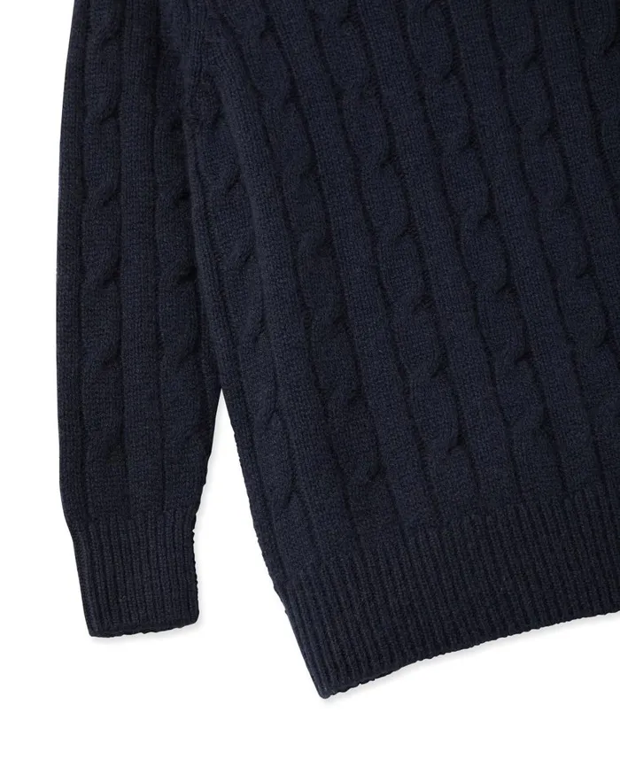 NPeal Boys Children Cable Roll Neck Cashmere Jumper In Navy Blue