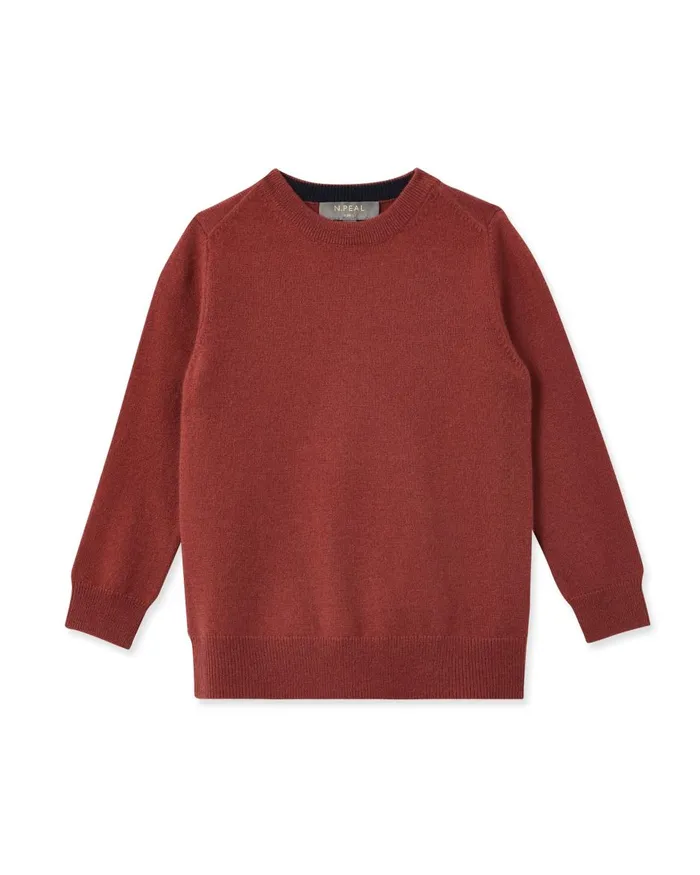 NPeal Boys Children Round Neck Cashmere Jumper In Brick Red