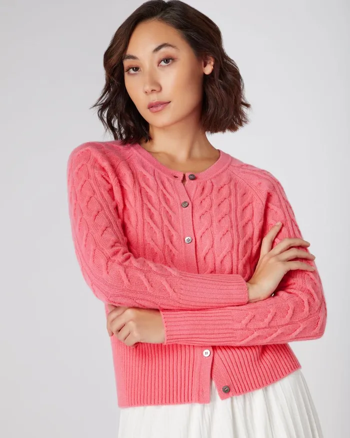 NPeal Cardigans Women Cable Cashmere Cardigan In Peony Pink