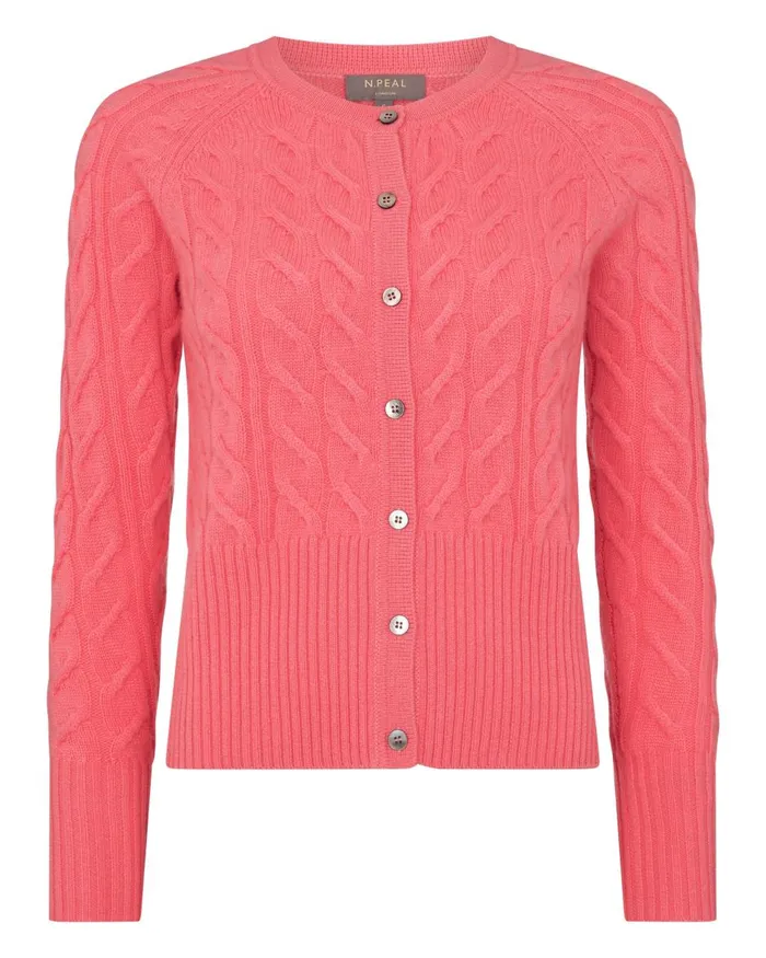 NPeal Cardigans Women Cable Cashmere Cardigan In Peony Pink