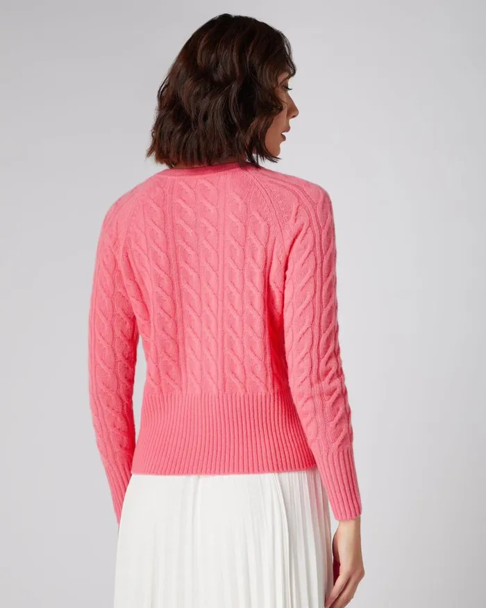 NPeal Cardigans Women Cable Cashmere Cardigan In Peony Pink