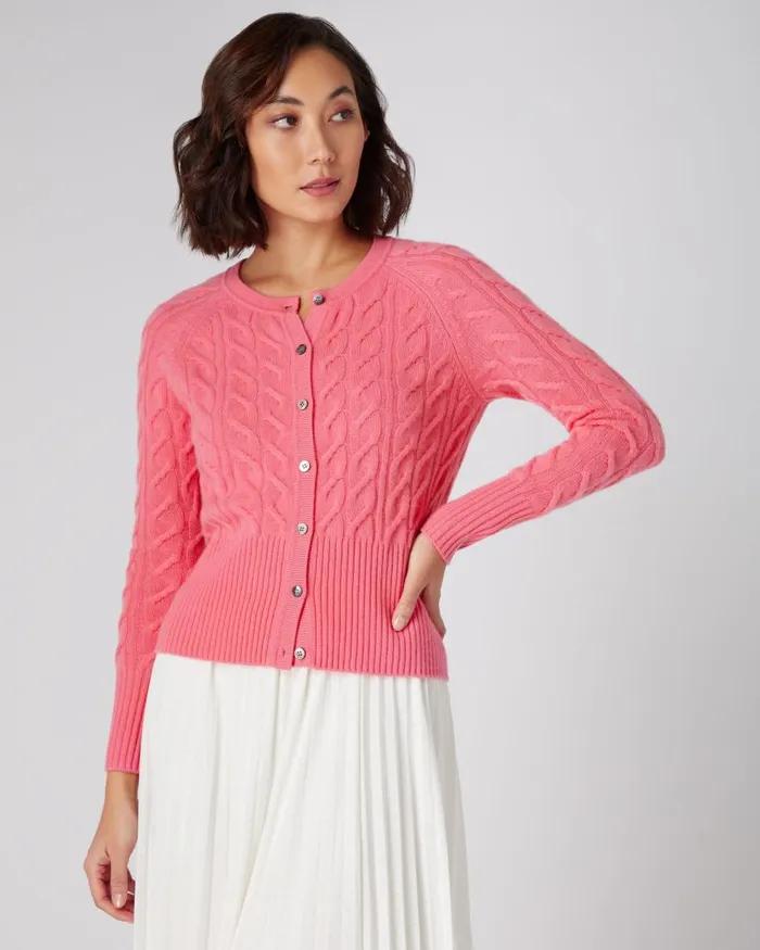 NPeal Cardigans Women Cable Cashmere Cardigan In Peony Pink
