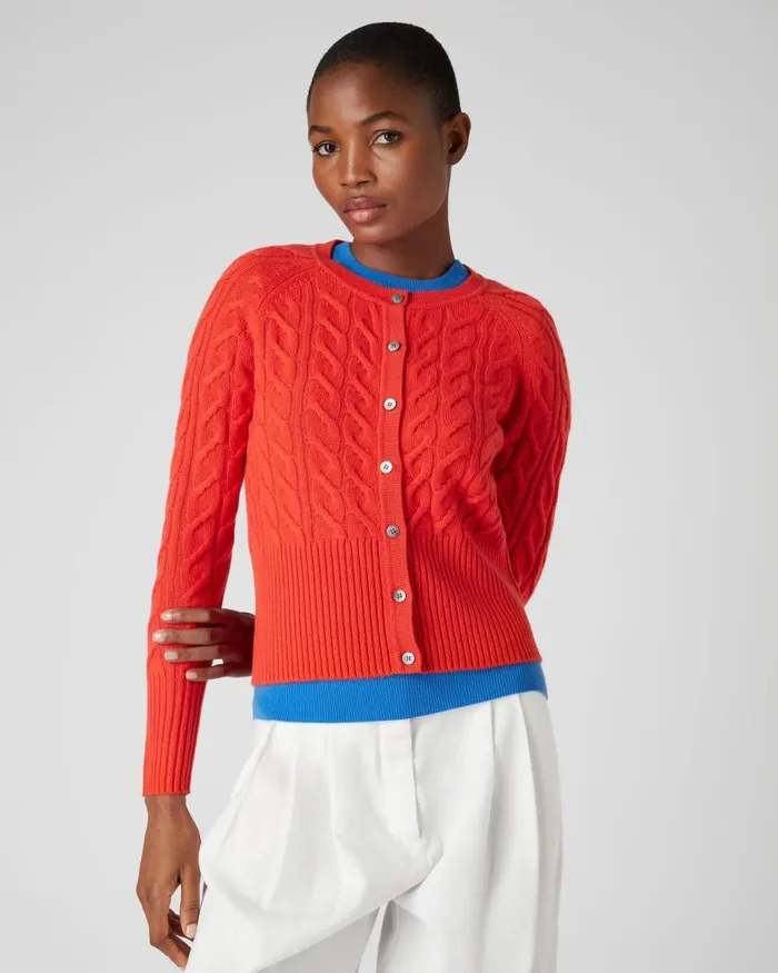 NPeal Cardigans Women Cable Cashmere Cardigan In Vermillion Red