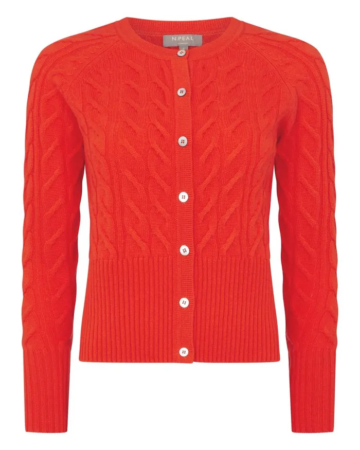 NPeal Cardigans Women Cable Cashmere Cardigan In Vermillion Red