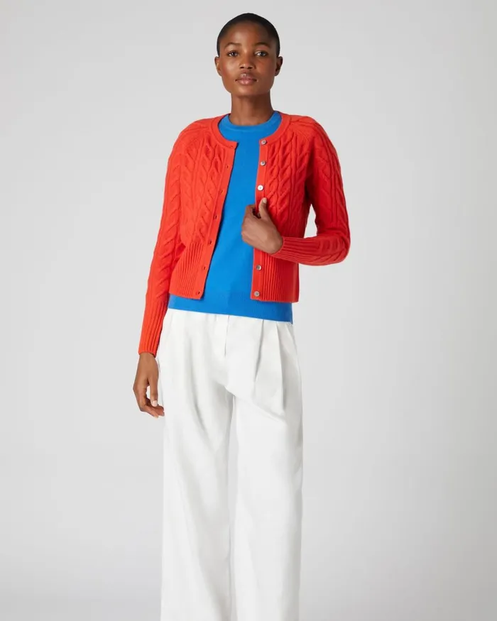 NPeal Cardigans Women Cable Cashmere Cardigan In Vermillion Red
