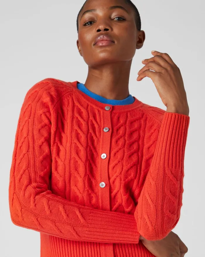 NPeal Cardigans Women Cable Cashmere Cardigan In Vermillion Red