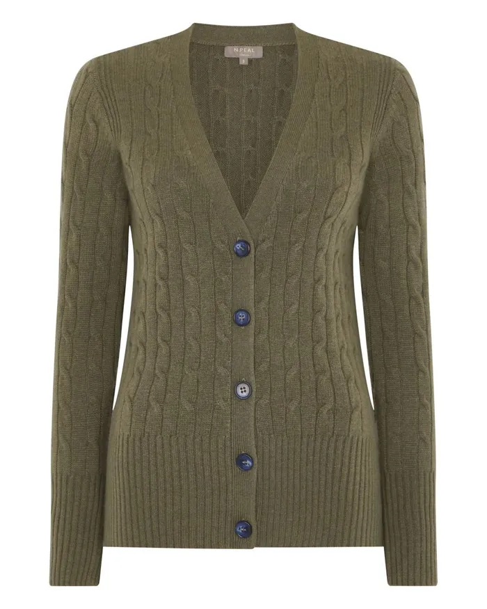 NPeal Cardigans Women Cable V Neck Cashmere Cardigan In Khaki Green