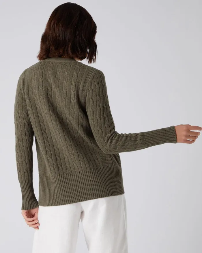 NPeal Cardigans Women Cable V Neck Cashmere Cardigan In Khaki Green