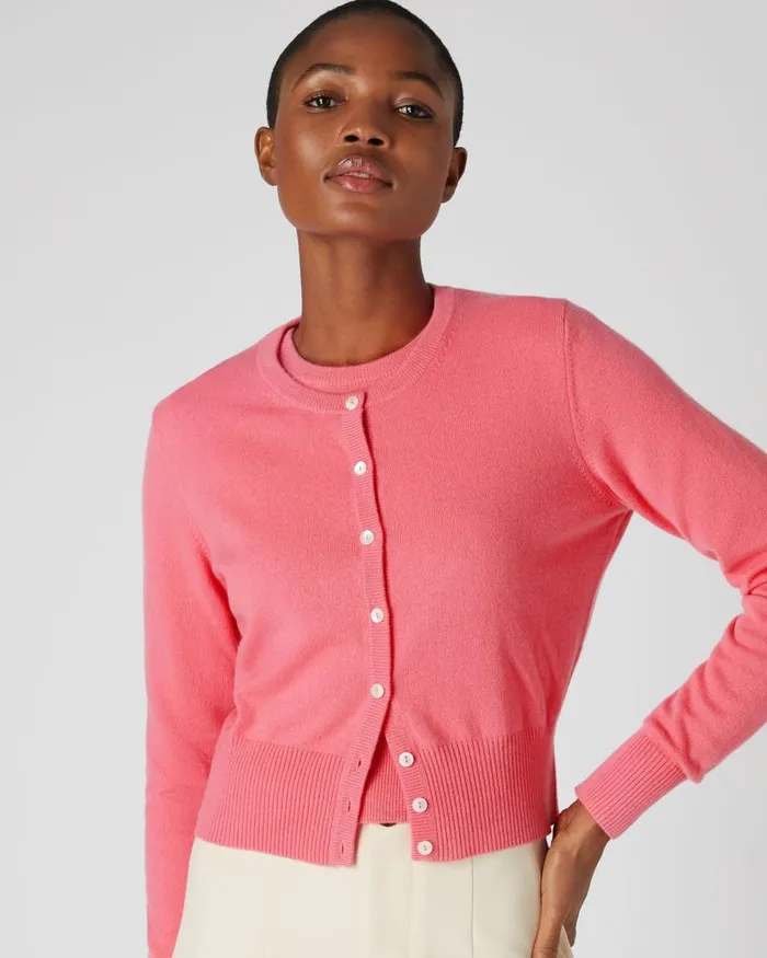NPeal Cardigans Women Long Sleeve Cropped Cashmere Cardigan In Peony Pink