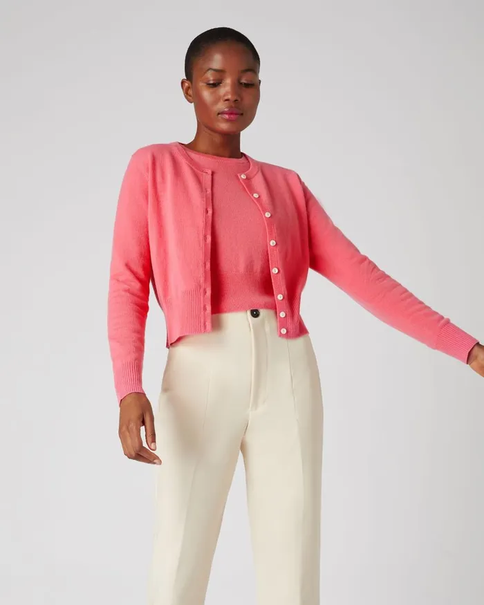 NPeal Cardigans Women Long Sleeve Cropped Cashmere Cardigan In Peony Pink