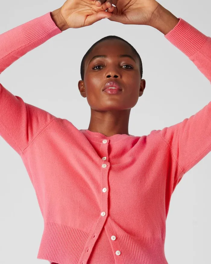NPeal Cardigans Women Long Sleeve Cropped Cashmere Cardigan In Peony Pink