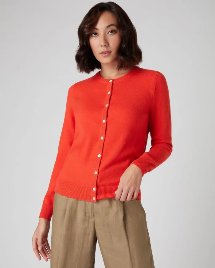NPeal Cardigans Women Round Neck Cashmere Cardigan In Vermillion Red