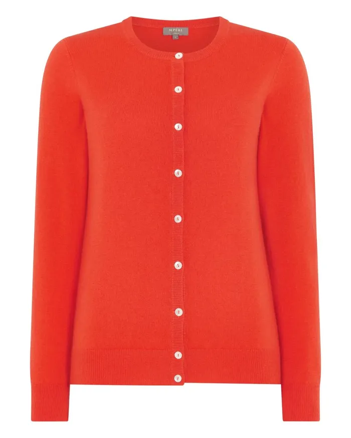 NPeal Cardigans Women Round Neck Cashmere Cardigan In Vermillion Red