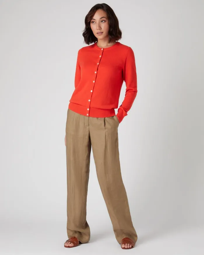 NPeal Cardigans Women Round Neck Cashmere Cardigan In Vermillion Red