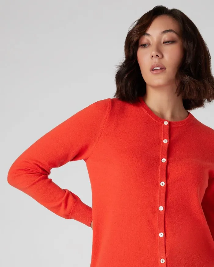 NPeal Cardigans Women Round Neck Cashmere Cardigan In Vermillion Red