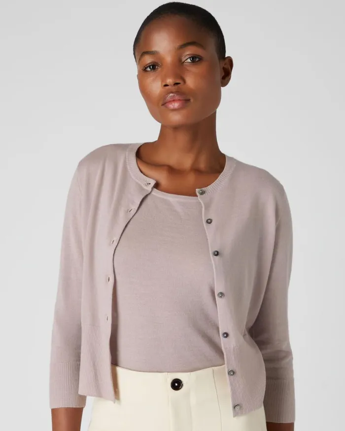 NPeal Cardigans Women Superfine Cropped Cashmere Cardigan In Dune Pink