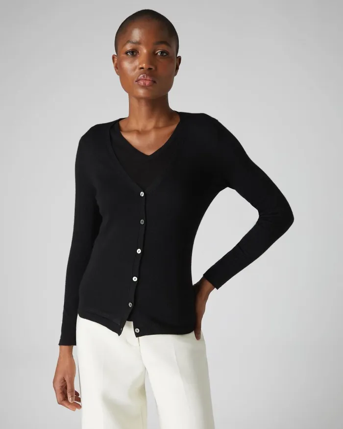 NPeal Cardigans Women Superfine V Neck Cashmere Cardigan In Black