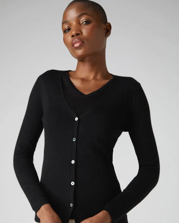 NPeal Cardigans Women Superfine V Neck Cashmere Cardigan In Black