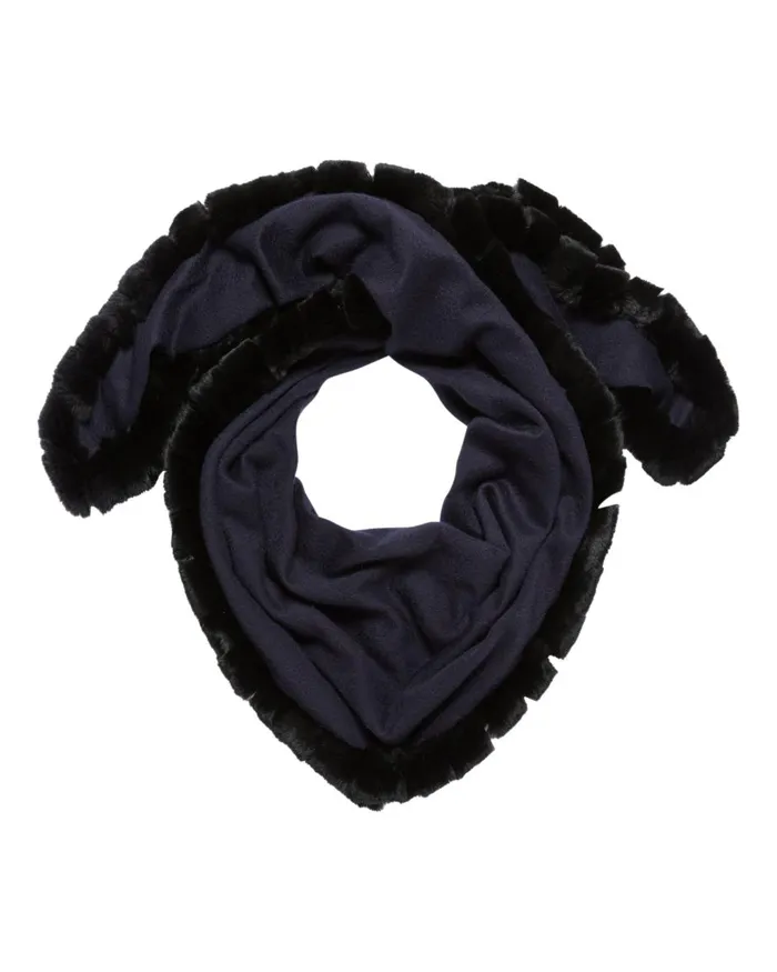 NPeal Cashmere Scarves Women Fur Edge Triangular Cashmere Scarf In Navy Blue
