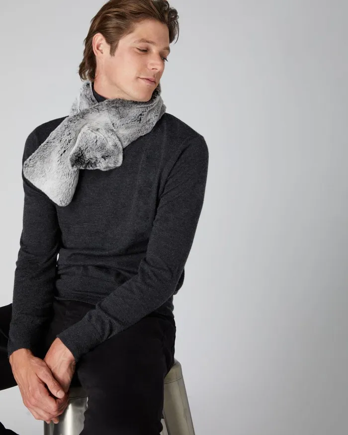 NPeal Cashmere Scarves WomenMen Unisex Fur Neckwarmer In Charcoal Grey Tipped Fur