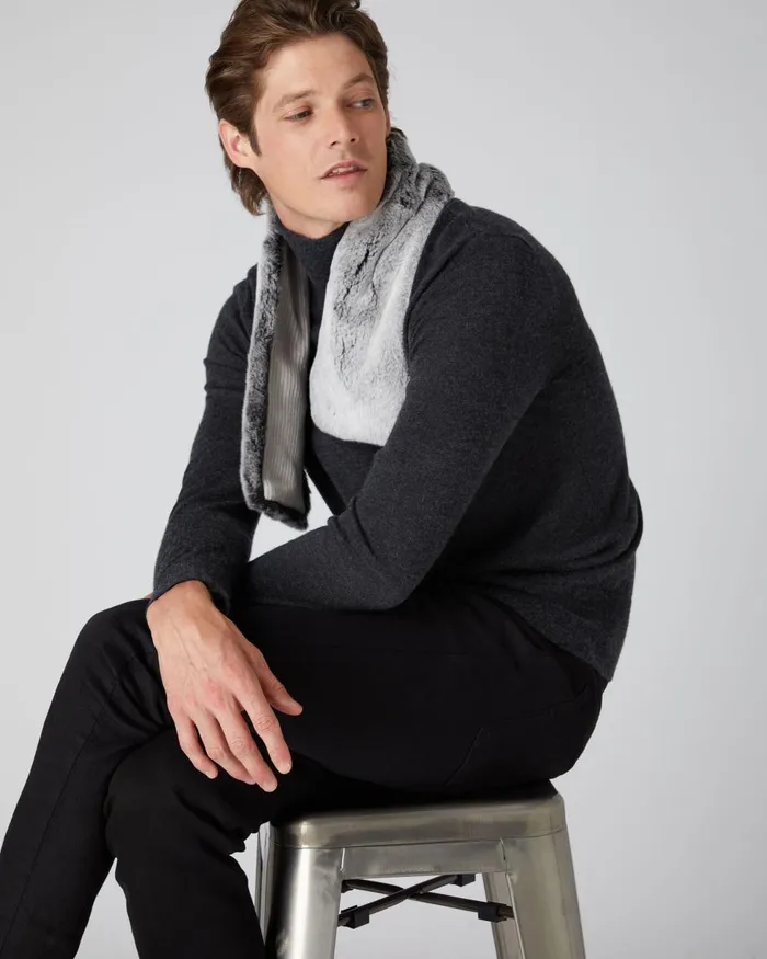 NPeal Cashmere Scarves WomenMen Unisex Fur Neckwarmer In Charcoal Grey Tipped Fur