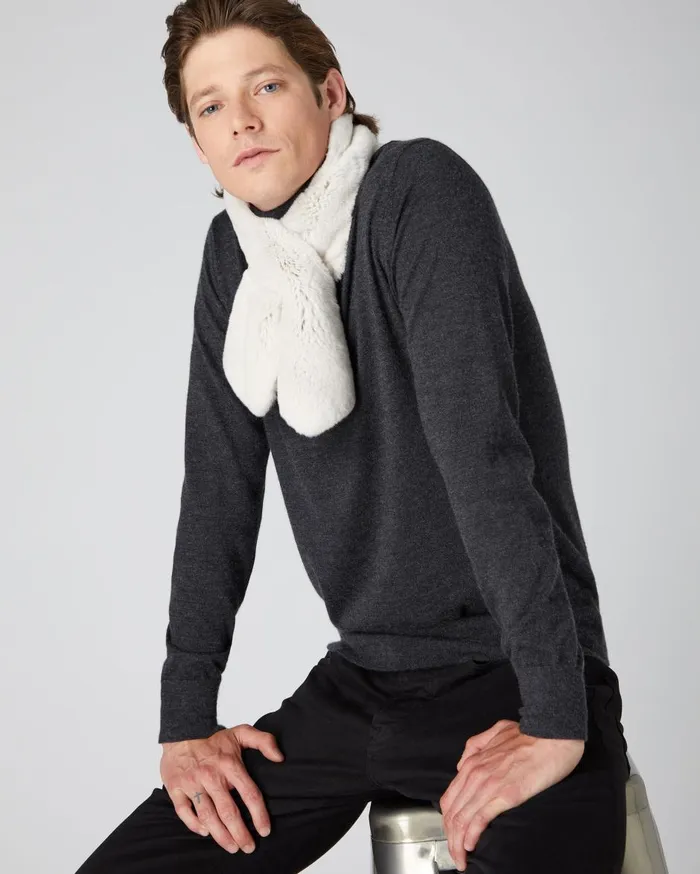 NPeal Cashmere Scarves WomenMen Unisex Fur Neckwarmer In Snow Grey