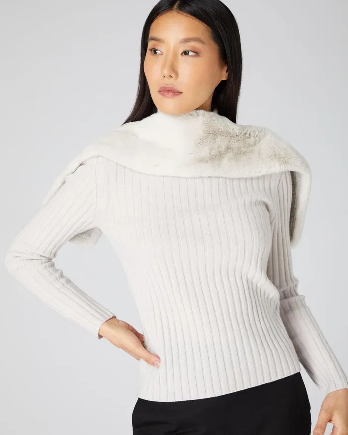 NPeal Cashmere Scarves WomenMen Unisex Fur Neckwarmer In Snow Grey