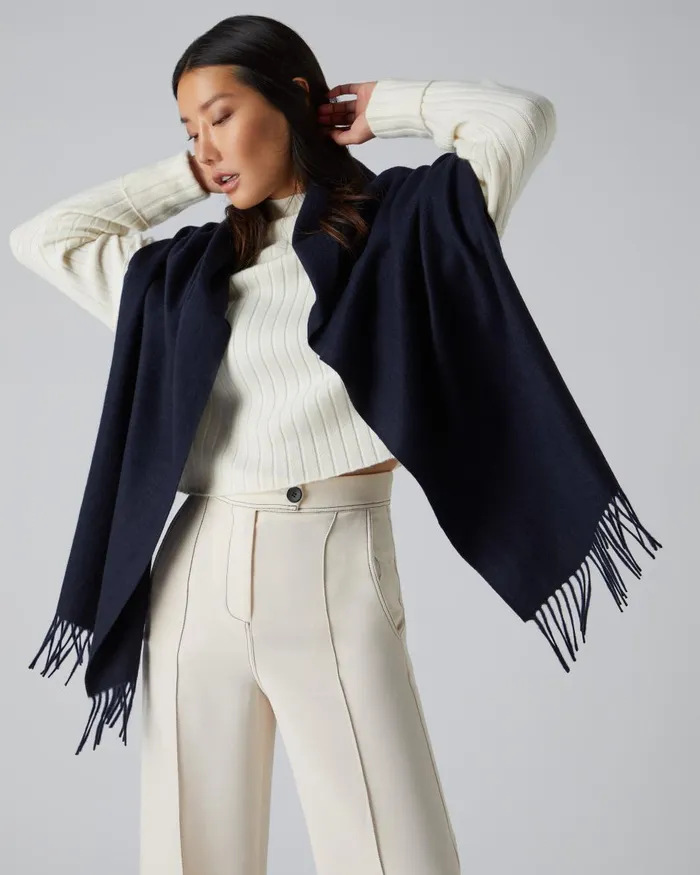 NPeal Cashmere Scarves Women Unisex Large Woven Cashmere Scarf In Navy Blue