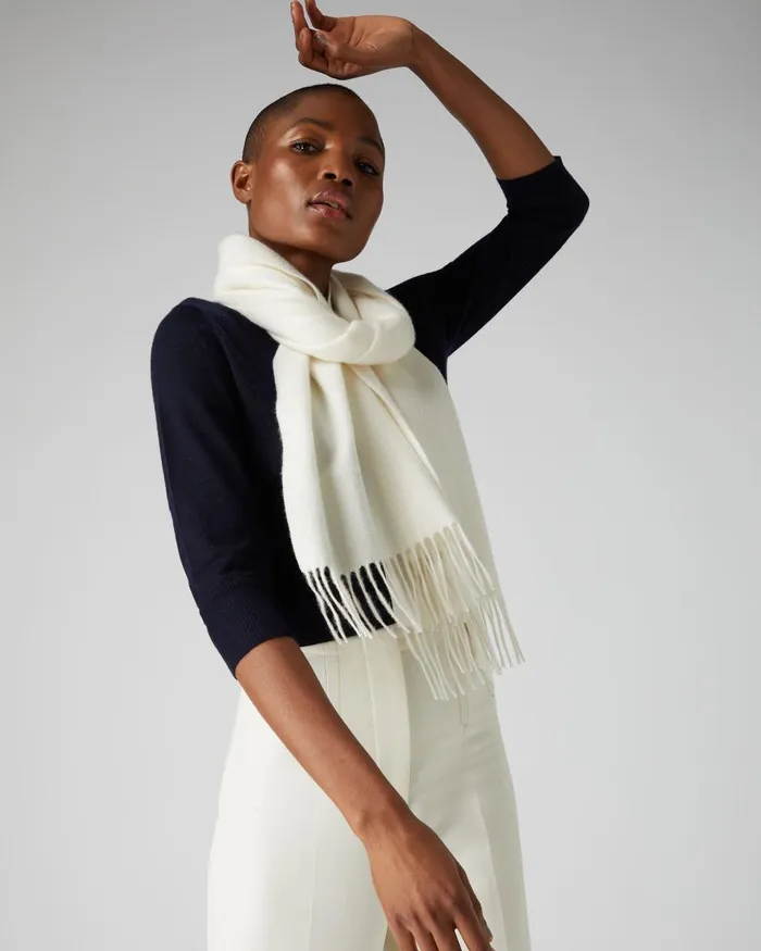 NPeal Cashmere Scarves Women Unisex Large Woven Cashmere Scarf In New Ivory White