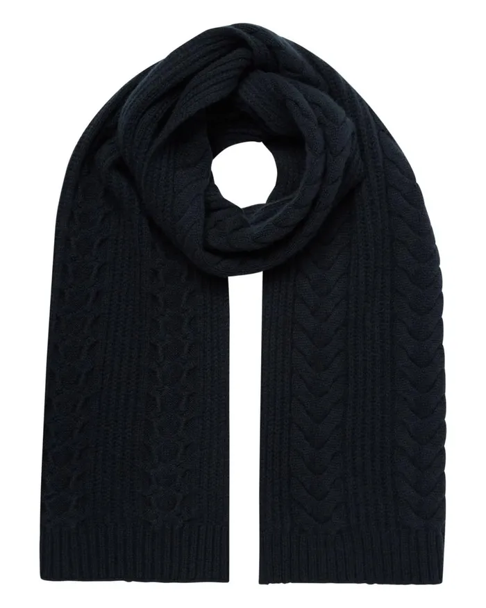 NPeal Cashmere Scarves Women Wide Cable Cashmere Scarf In Navy Blue