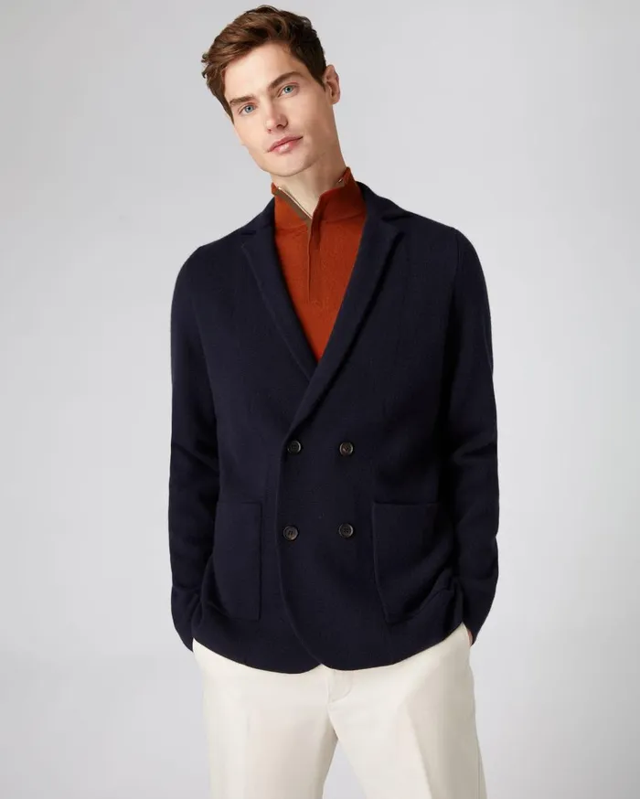 NPeal Coats and Jackets Men Double Breasted Cashmere Jacket In Navy Blue