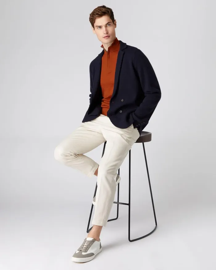 NPeal Coats and Jackets Men Double Breasted Cashmere Jacket In Navy Blue