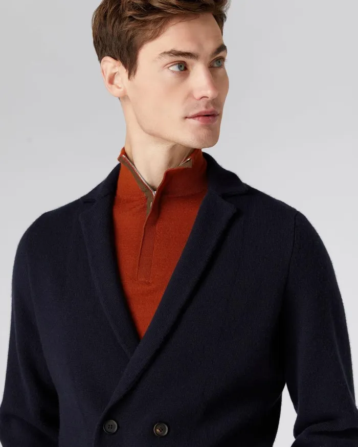 NPeal Coats and Jackets Men Double Breasted Cashmere Jacket In Navy Blue