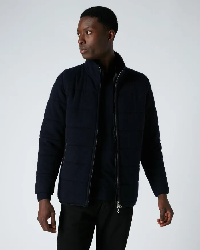 NPeal Coats and Jackets Men Fur Lined Quilted Jacket In Navy Blue