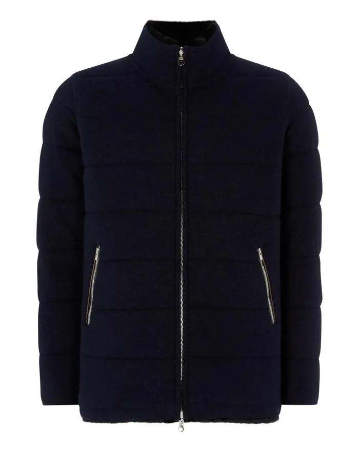 NPeal Coats and Jackets Men Fur Lined Quilted Jacket In Navy Blue