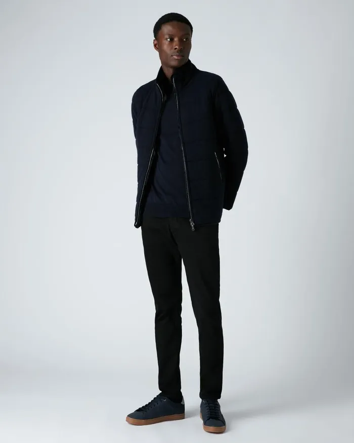 NPeal Coats and Jackets Men Fur Lined Quilted Jacket In Navy Blue